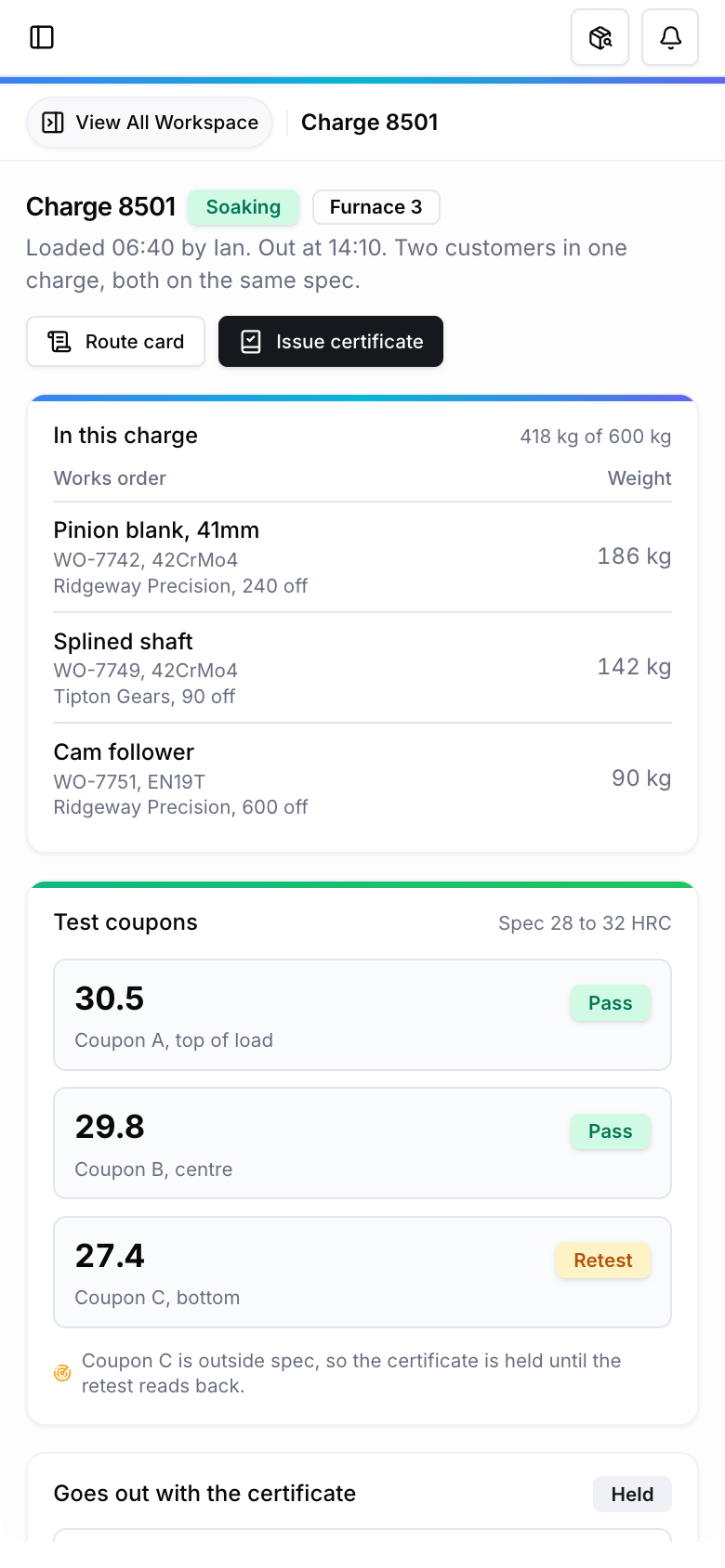 Charge Log open in Raq.com on a phone